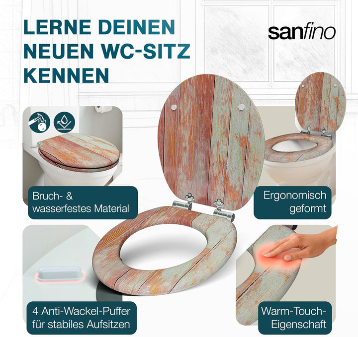 Premium WC Sitz mit Absenkautomatik – hochwertige Toilettendeckel aus Holz, viele bunte Motive, hohe