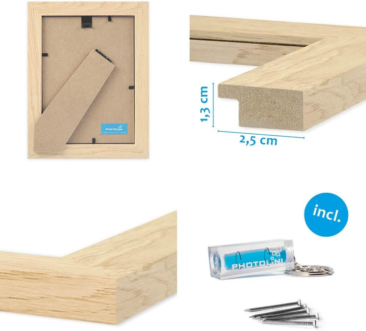 PHOTOLINI 3er Bilderrahmen 13x18 Holz MDF Natur, Set breite Bilderrahmen 18x13, Fotorahmen 13 x 18 c