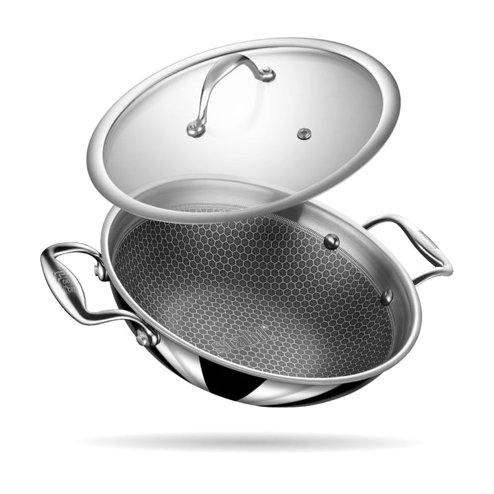 Stahl Triply Kadai mit Deckel, antihaftbeschichtet, Edelstahl, Kadai mit Induktionsboden, dreilagig,