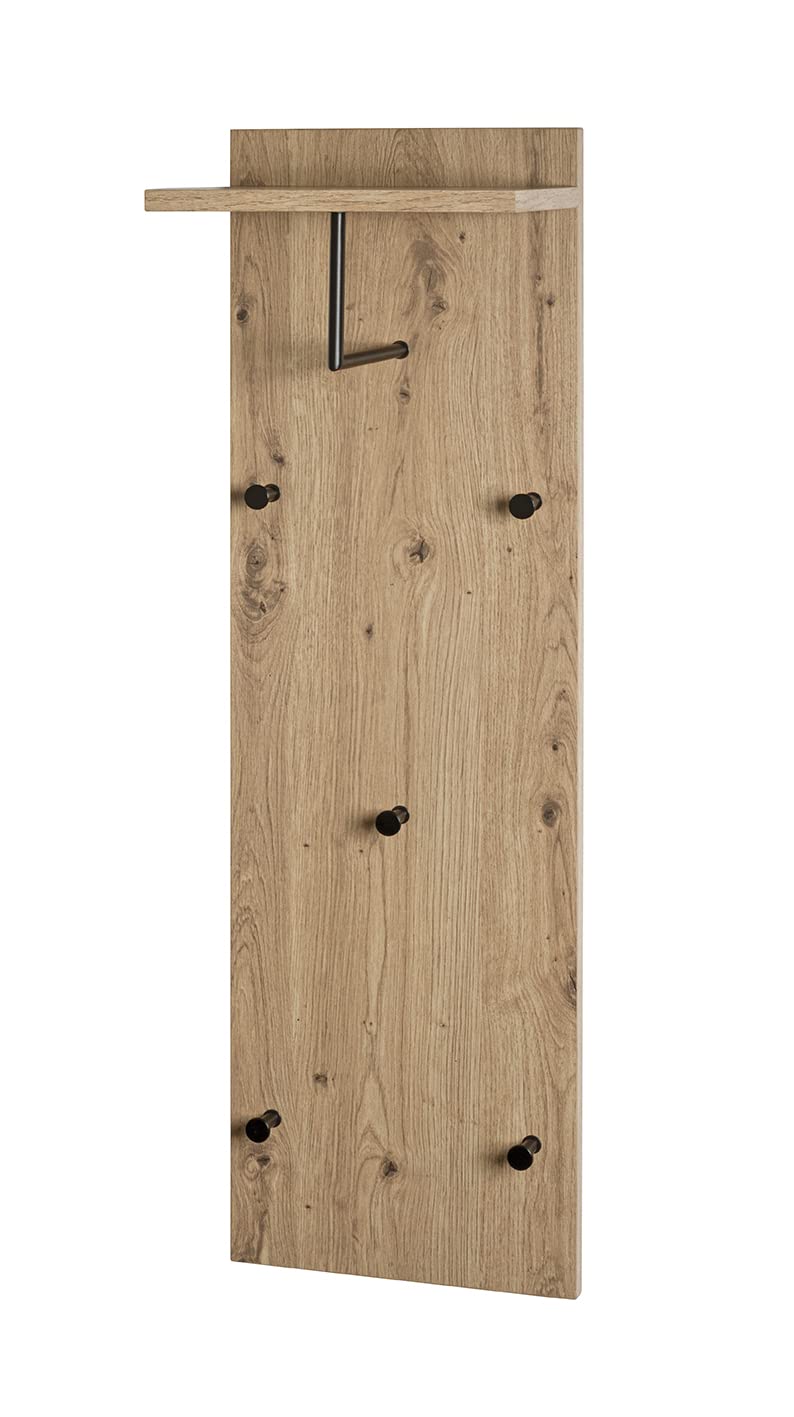 HAKU Möbel Wandgarderobe, MDF, eiche, schwarz, B 30 x T 20 x H 100 cm