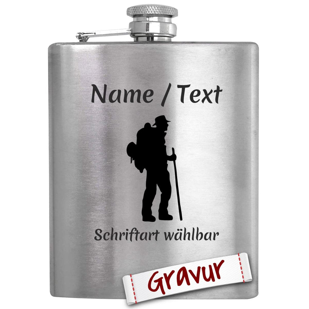 Wandern Geschenk Flachmann Set mit Gravur/Spruch personalisiert, Wanderer Geschenke für Frau, Mann,