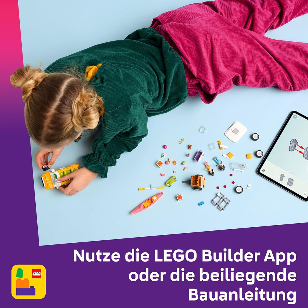 LEGO Friends Abenteuertrip mit Freunden -Reisewagen Spielzeug mit Anhänger, 2 Mini-Puppen, einer Hun