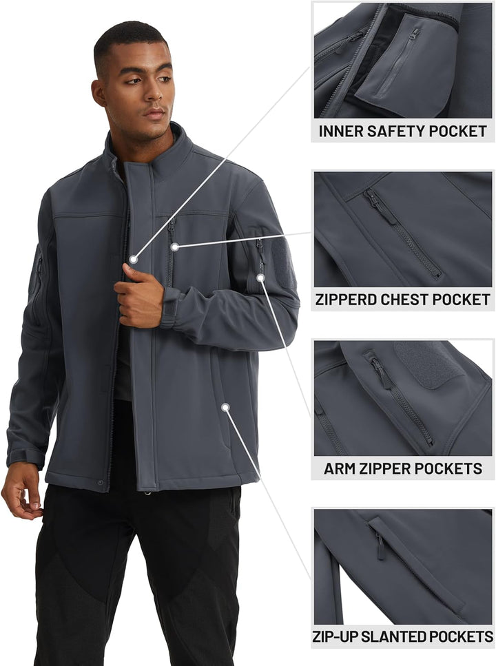 TACVASEN Herren Softshell Jacke Winddichte Warme Fleece Outdoorjacke Übergangsjacke mit Reissverschl