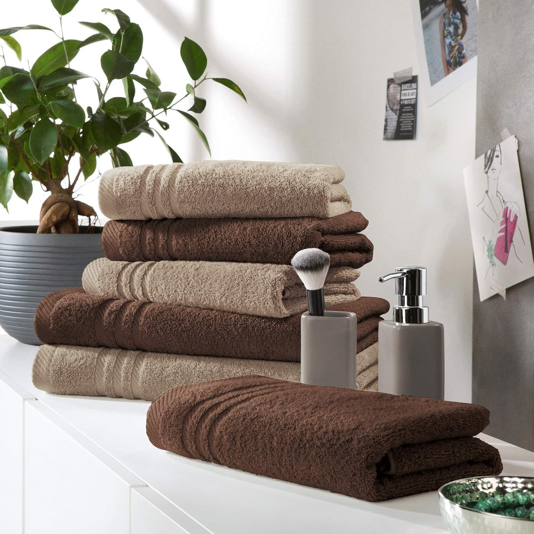 REDBEST Handtuchset, Frottierset New York 2-farbig 6-TLG. braun-beige - leichte, weiche Qualität, sa