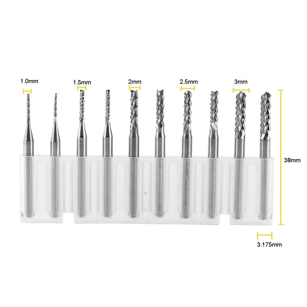 10 Stück CNC Frässtifte Set Schaftfräser Spirale Gravur Bits Schneidkante 1,0-3,0mm für CNC Maschine