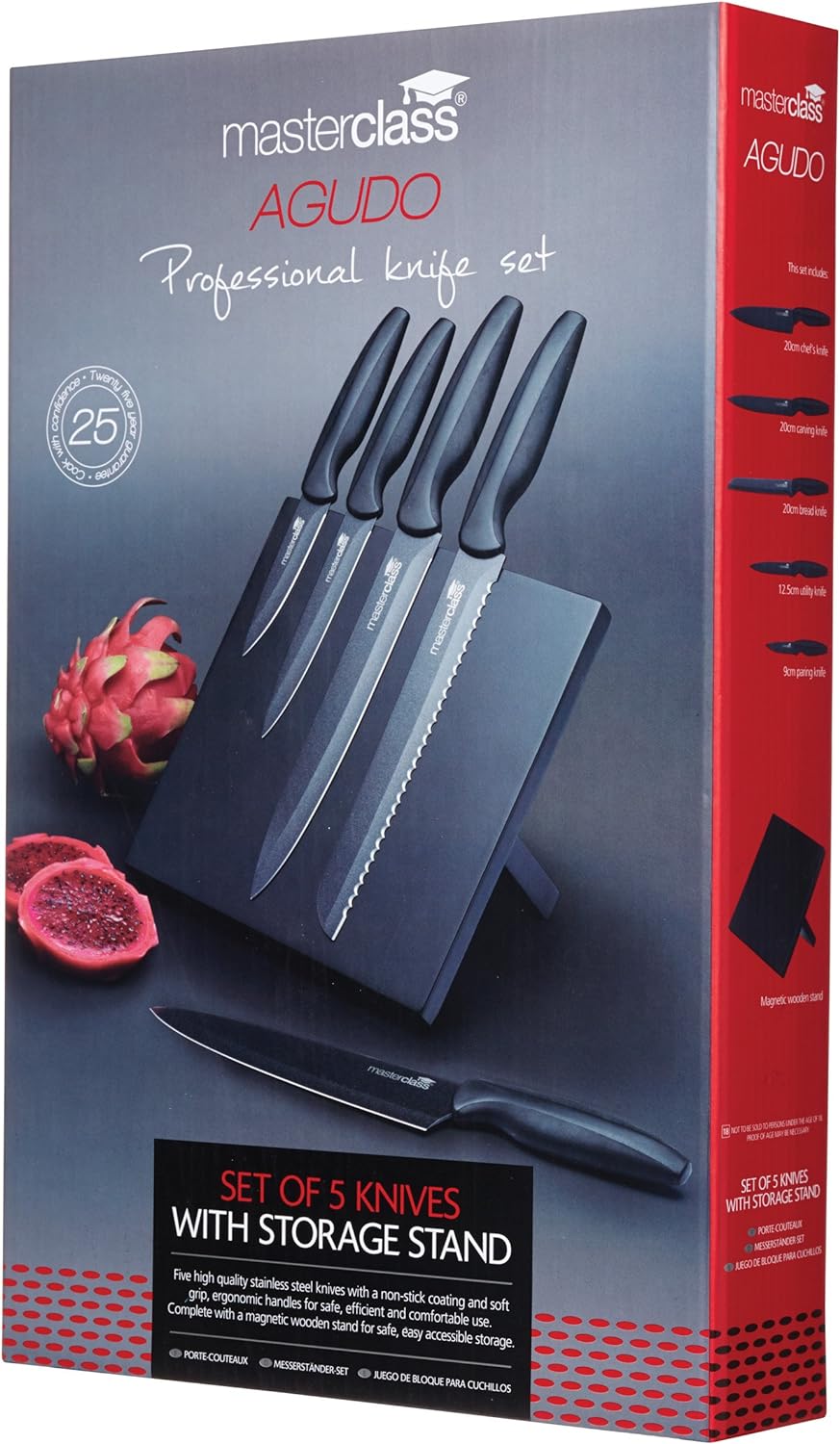MASTERCLASS Master Class Agudo Antihaft-Messerset, Stahl, Schwarz, 34 x 22 x 6 cm, 5-Einheiten