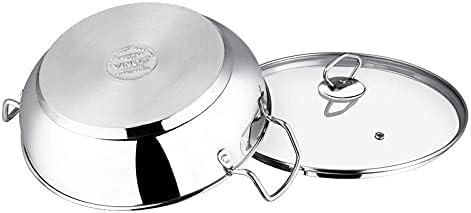 Vinod Kadai Wok aus Edelstahl, Induktionsfreundlich, mit Glasdeckel, 20 cm / 2 l
