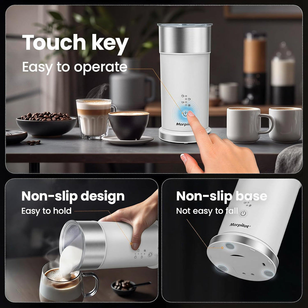 Morpilot Milchaufschäumer Elektrisch 4-in-1, 240ml, 400W für Heissen &amp; Kalten Milchschaum, Edelstahl