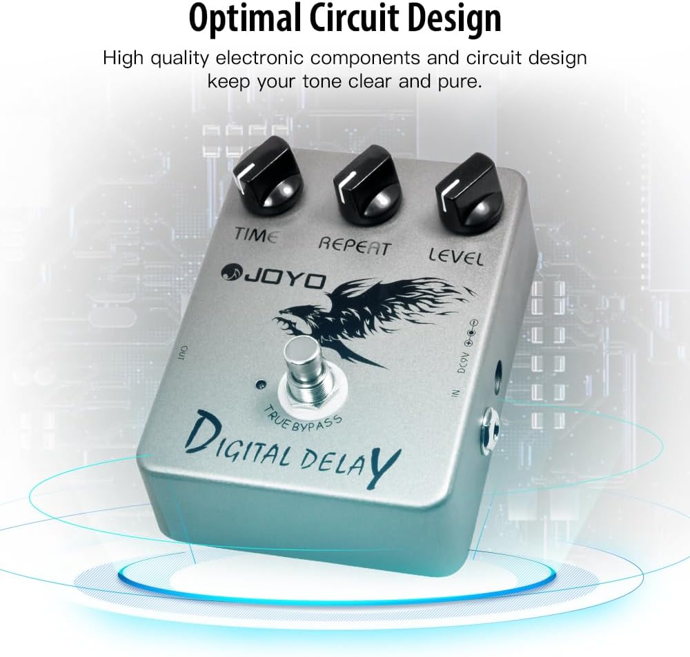 JOYO Digitales Delay-Effektpedal für E-Gitarre und Bass, Verzögerungszeitbereich 25–600 ms, Sounds „