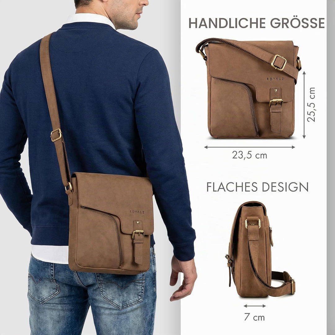 ROYALZ "Denver Moderne Vintage Umhängetasche Herren klein Leder - kleine Schultertasche aus Echtlede