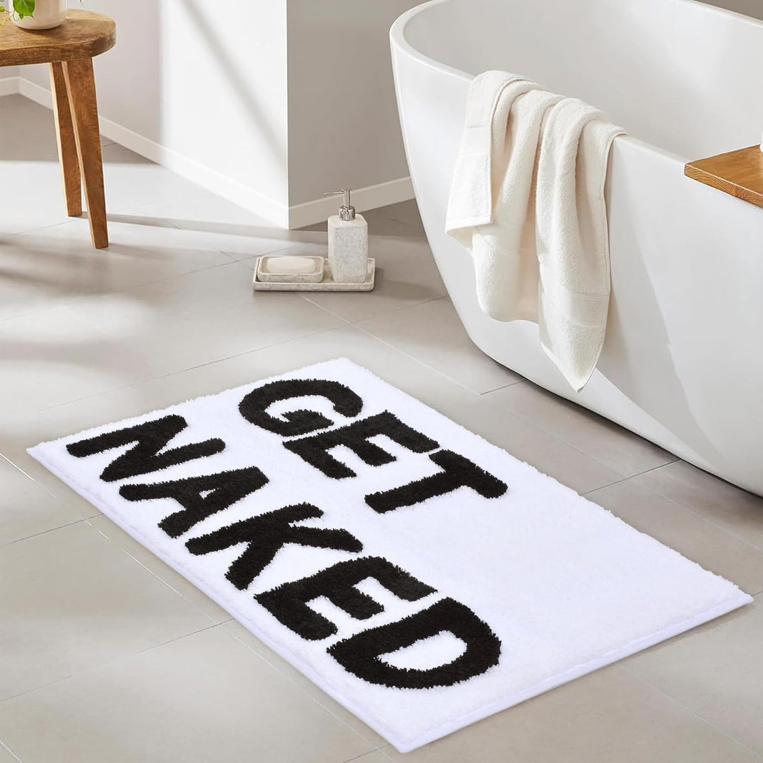 Zeeinx Get Naked Läufer, niedlicher Badezimmerteppich, lustig, Badezimmer-Dekor für Wohnung, weisse