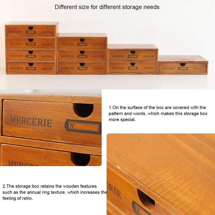 Baffect Desktop Schubladenbox Holz 4 Stöckig Aufbewahrungsbox mit Schubladen Vintage Schmuckkästchen