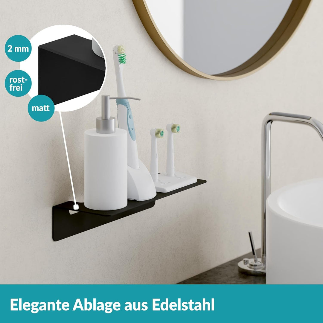 WEISSENSTEIN Badablage ohne Bohren aus Edelstahl - Selbstklebende Ablage fürs Bad - 24 x 9,5 x 5 cm