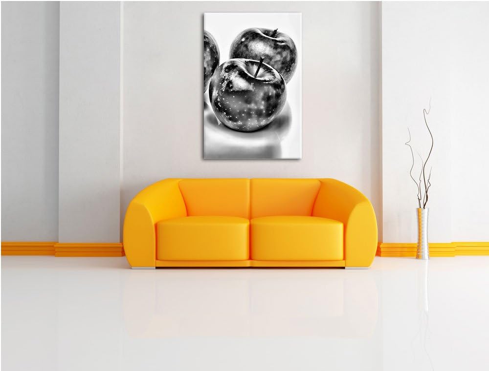 Pixxprint Monocrome, Bunte Äpfel schwarzer Hintergrund, Format: 100x70 auf Leinwand, XXL riesige Bil
