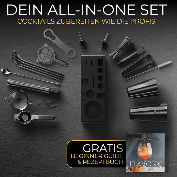 EMPATION Cocktail Set Schwarz [TESTSIEGER], 825ml Cocktail Shaker mit Bar Zubehör für Cocktails, Bar