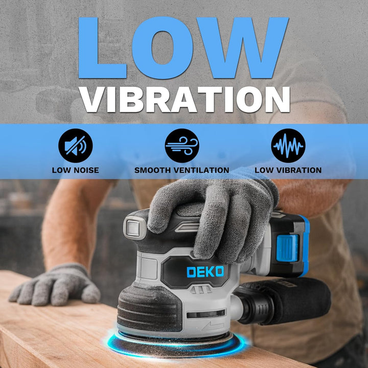 20V Exzenterschleifer Akku 125mm: DEKOPRO Schleifmaschine für Holz,6 variable Geschwindigkeiten, 125
