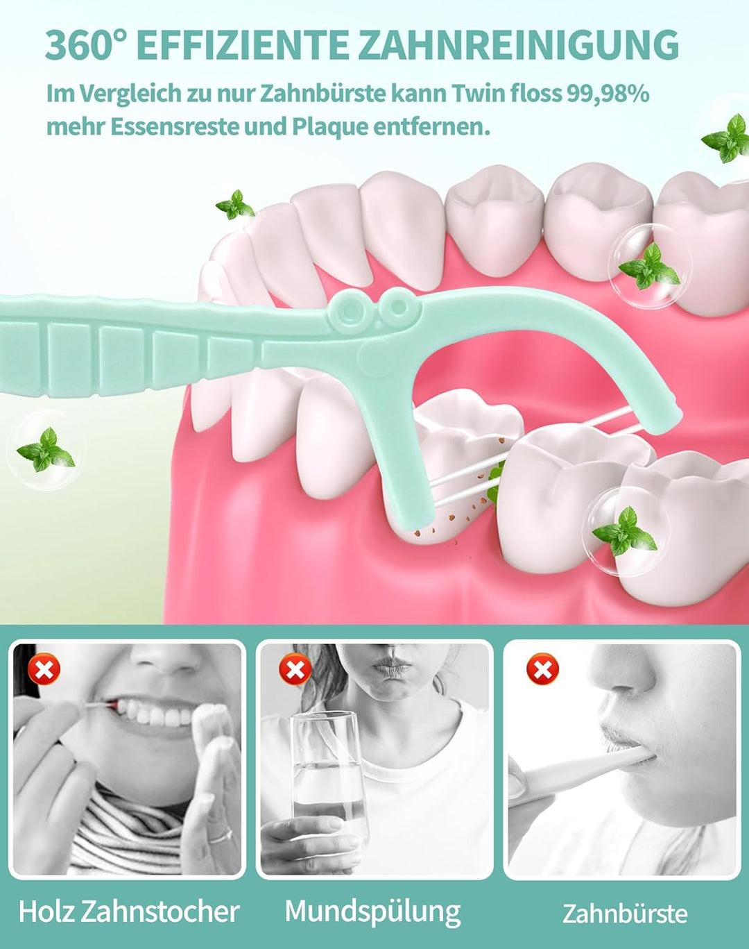 200 Stk. Zahnseide Sticks Minze Dental floss Mint Twin line Floss Zahnseide mit Zahnstocher Geschmac