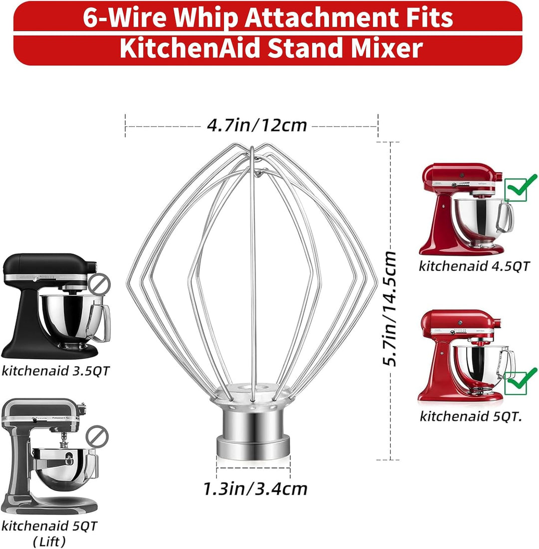 Standmixer-Zubehör, K45WW 6-Drahtiger Schneebesen für KitchenAid 4.5-5 Quart Kippkopf, Edelstahl-Auf