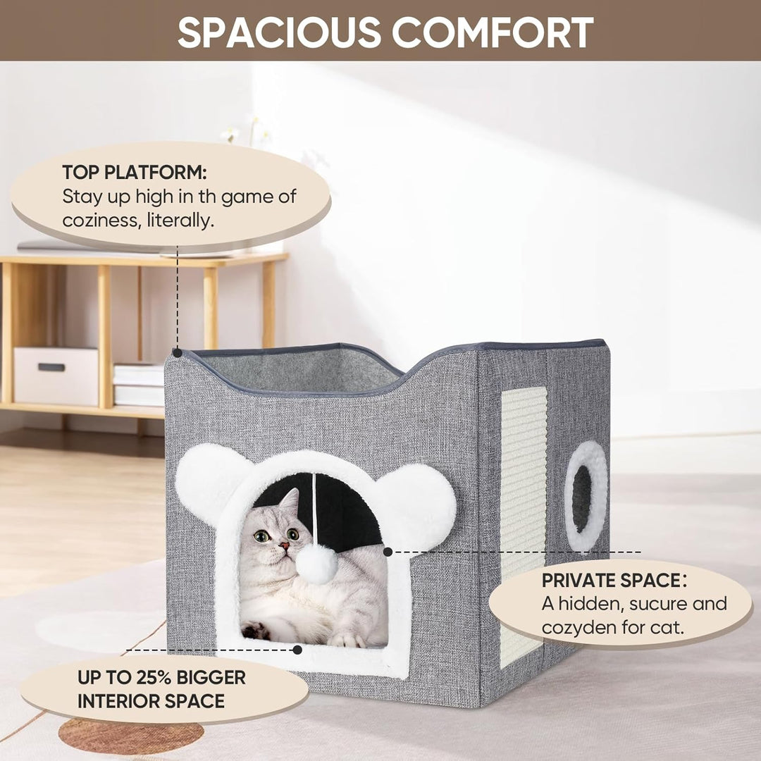 Katzenbetten für Indoor Katzen, Faltbares Katzenhaus, Katzenhöhle 2 Schicht Würfel Grosser Raum Katz