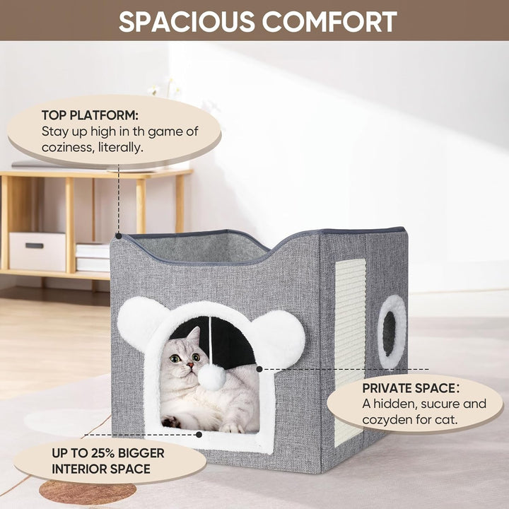 Katzenbetten für Indoor Katzen, Faltbares Katzenhaus, Katzenhöhle 2 Schicht Würfel Grosser Raum Katz