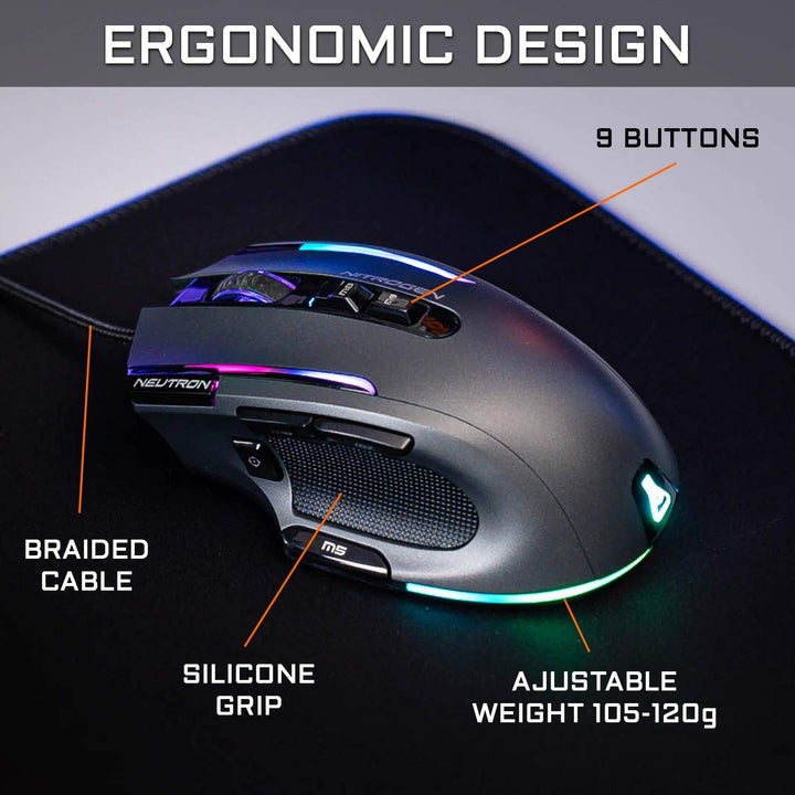 THE G-LAB Kult Nitrogen Neutron Hochpräzise kabelgebundene Gaming-Maus - Optischer Sensor mit 7200 D