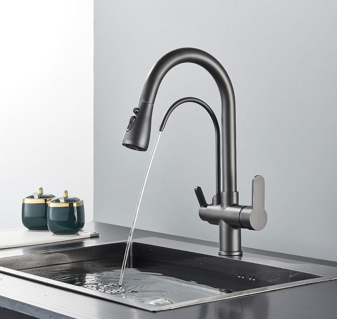 Ari 3-Wege Küchenarmatur Mit Ausziehbarer Brause Wasserhahn Küche Spültischarmatur Mischbatterie Gra