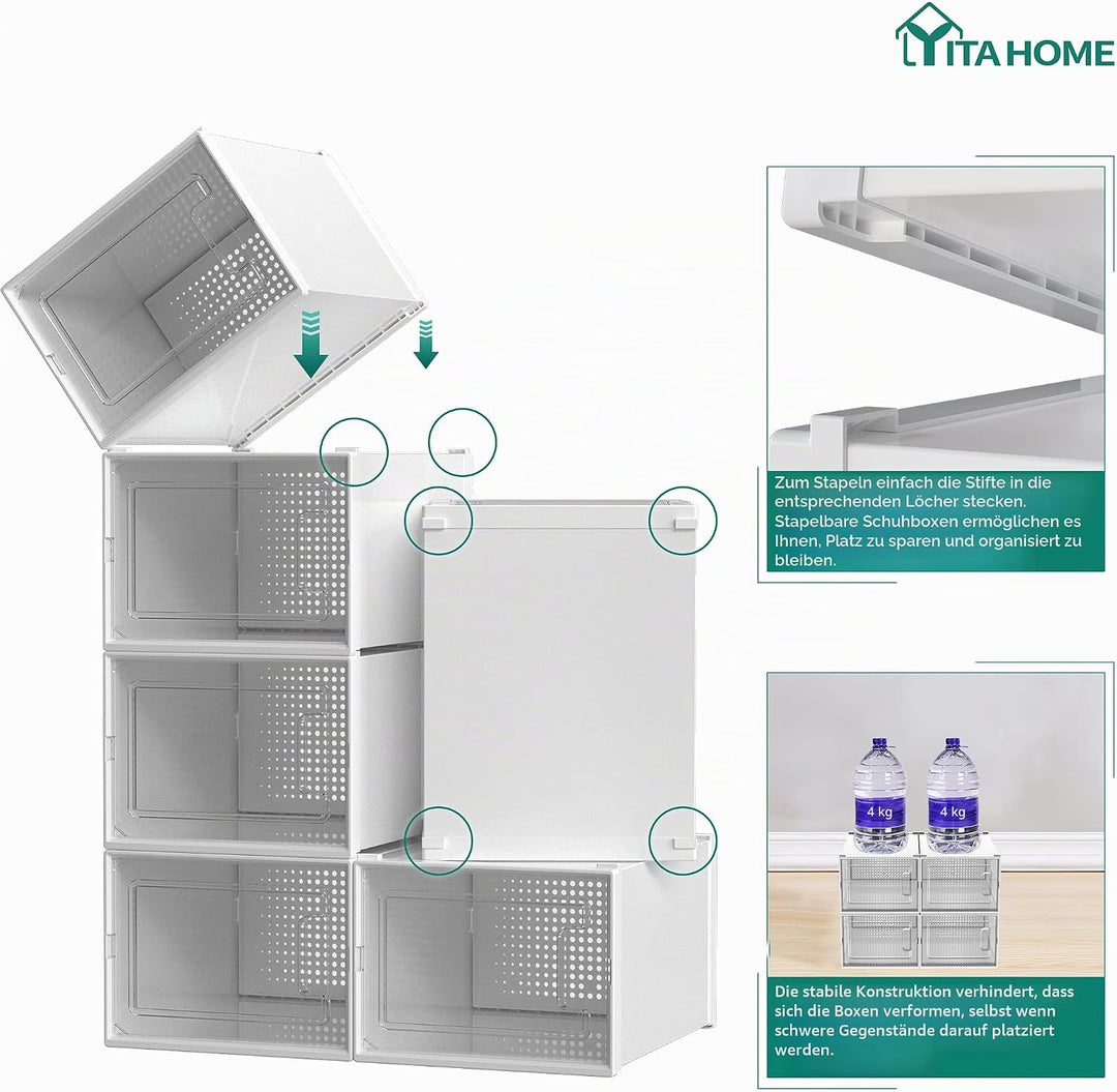 YITAHOME Schuhboxen, 6er Set, Schuhkarton stapelbar stabil, Aufbewahrungsboxen für Schuhe mit transp