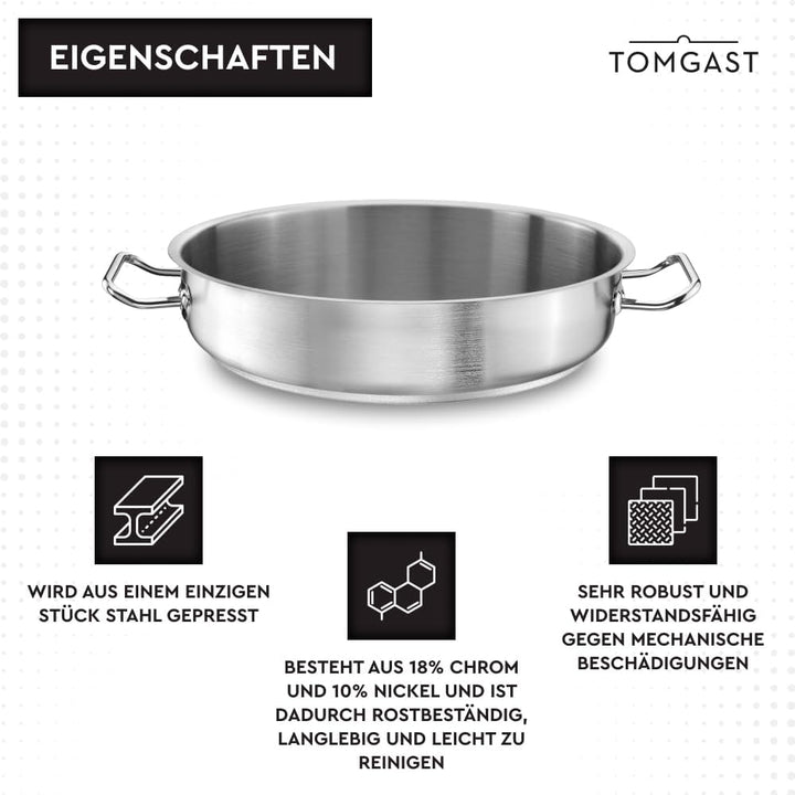 flacher Topf Durchmesser 44 cm PRO | Fassungsvermögen 16 l, Höhe 11 cm | Edelstahl | Gefütterter Bod