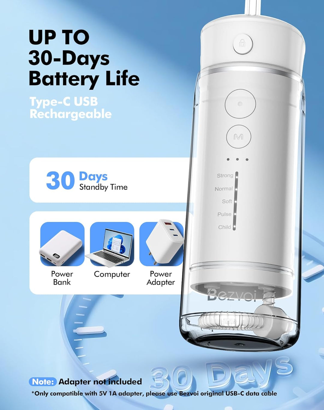 Reise Munddusche Kabellos Zahnreinigung: Oral Irrigator mit 5 Modi, 180ML Wassertank IPX7 Wasserdich