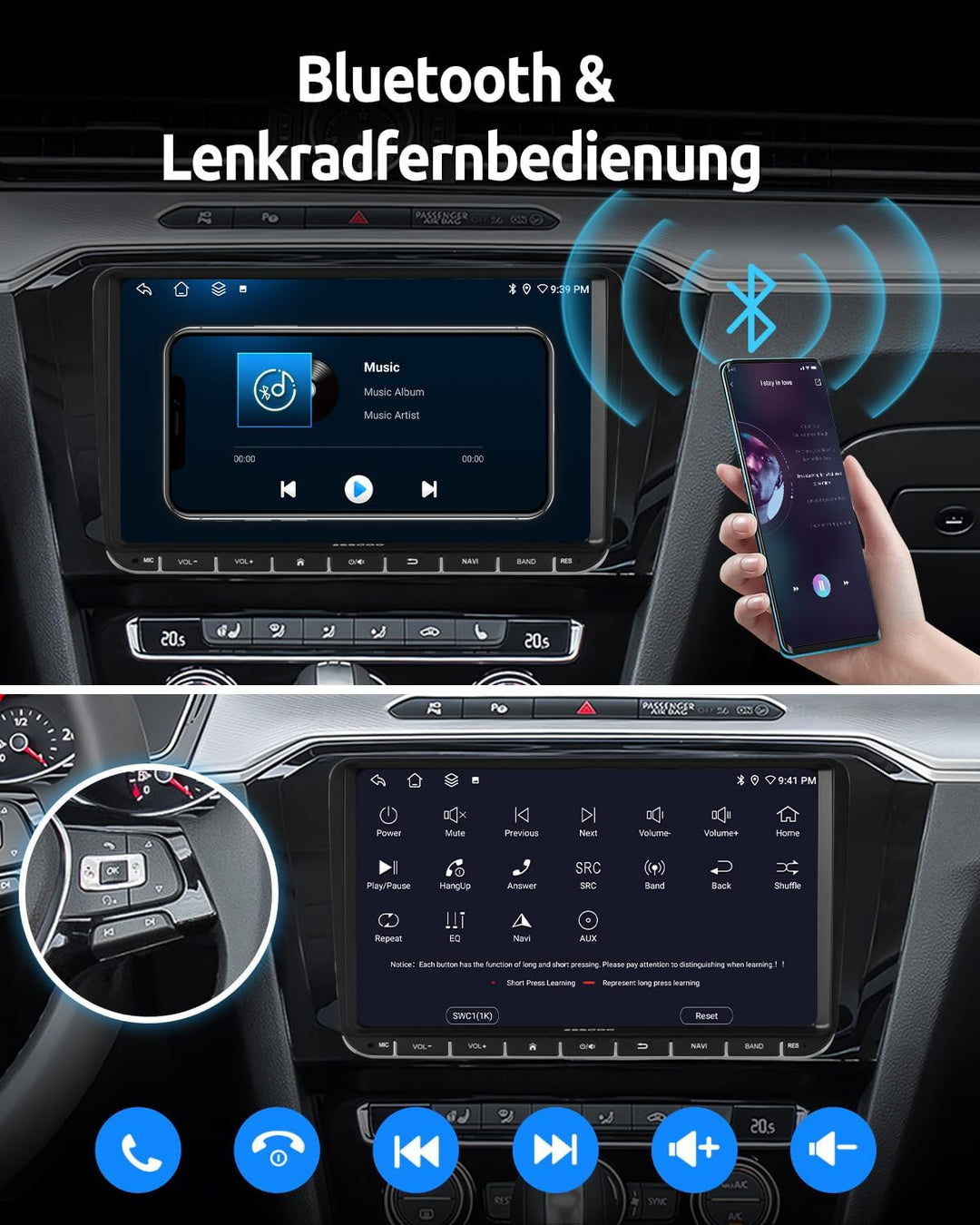 ESSGOO True 4+64G 9 Zoll Autoradio mit Carplay und Android Auto, Android 15 Car Radio Für VW Golf 5