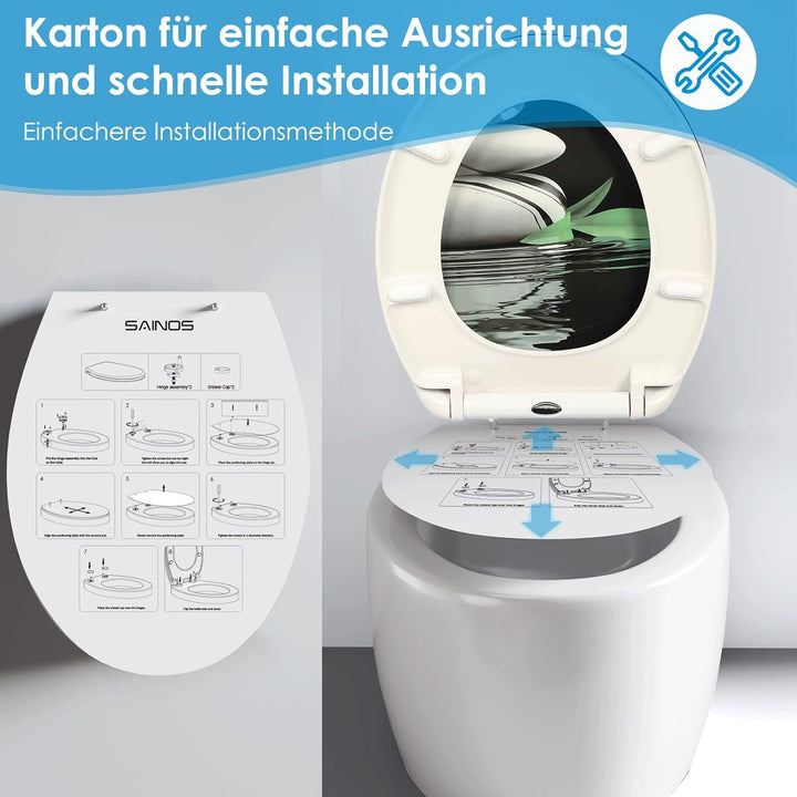 Duroplast-Toilettensitz, O-förmiger Toilettendeckel mit Soft-Close-Mechanismus, Edelstahlscharnier,