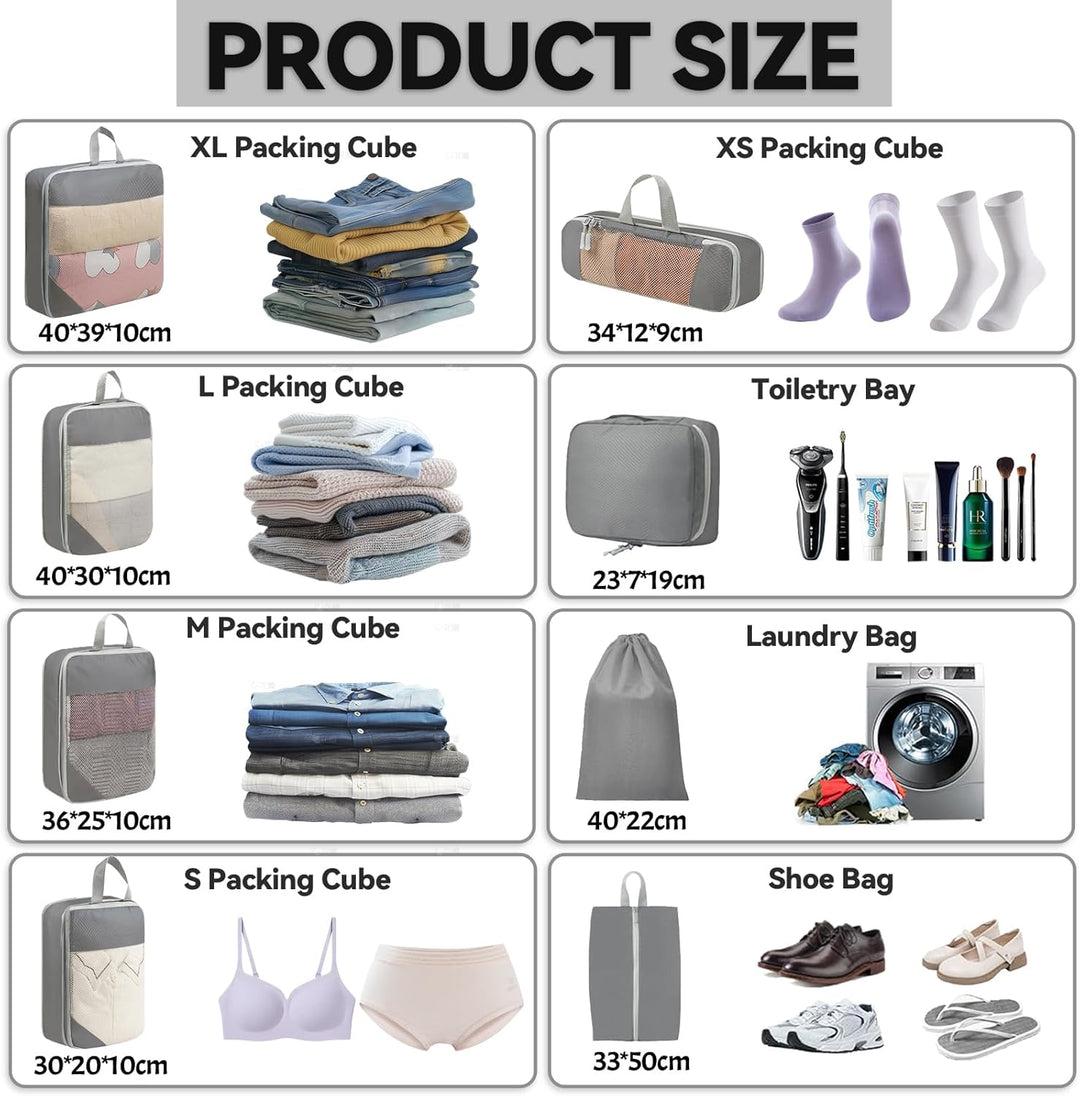Koffer Organizer Set 8-teilig, Komprimierbaren Packwürfeln zur Organisation Ihres Reisegepäcks, Comp