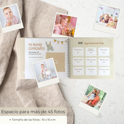HuBorns - Babyalbum Erstes Jahr bis 5 zum Einkleben von Fotos und Beschriften, Fotoalbum Kinder mit