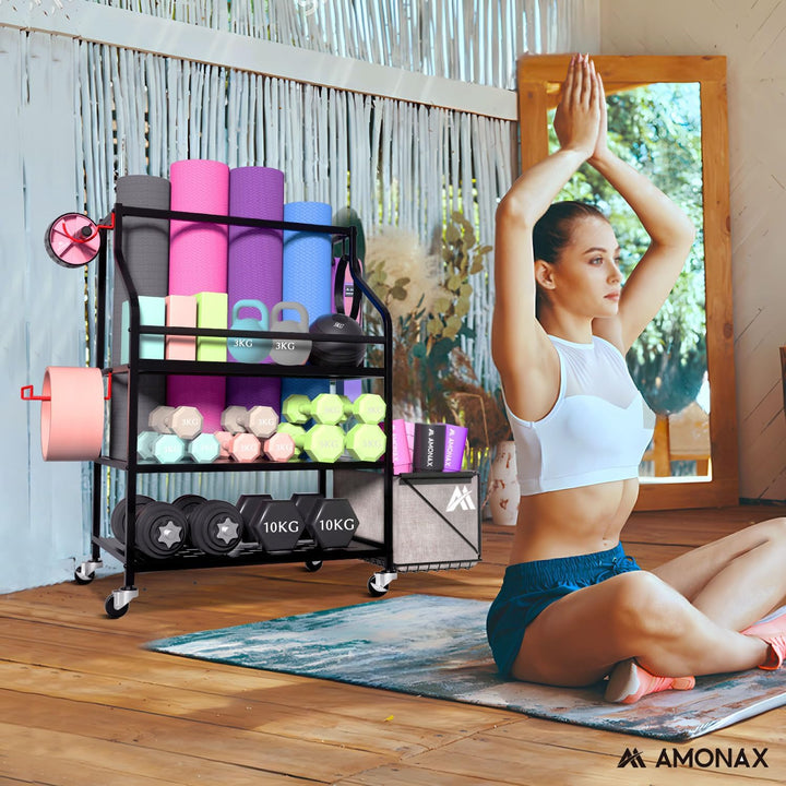 Amonax Hantelständer Fitnessstudio, Kettlebell Rack Kurzhantelständer Yoga Matte Regal, Hantel Ständ