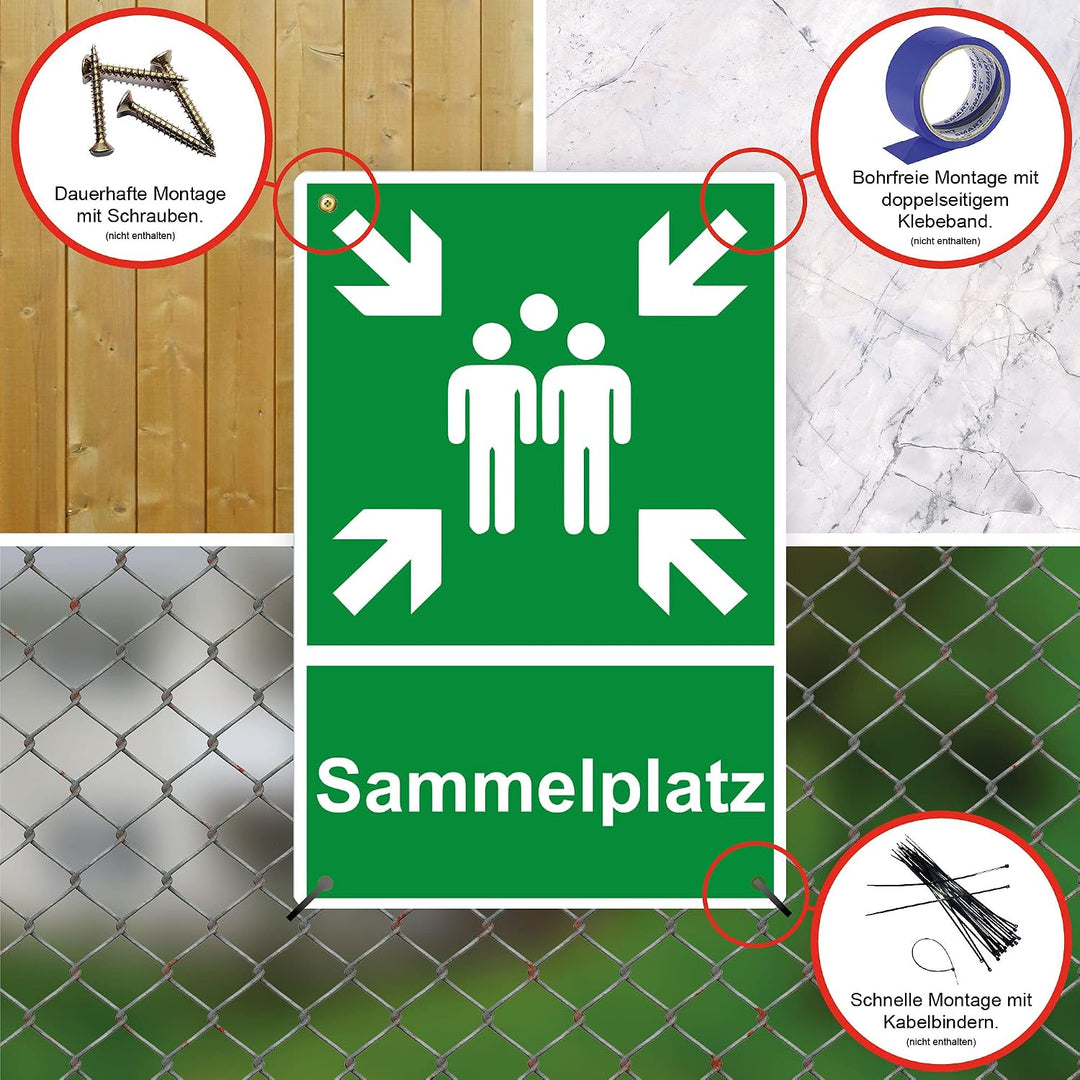 3 Stück XXL Sammelplatz Schild 30 x 40 cm Alu 3mm Alu-Dibond stabile Aluminiumverbundplatte Sammelst