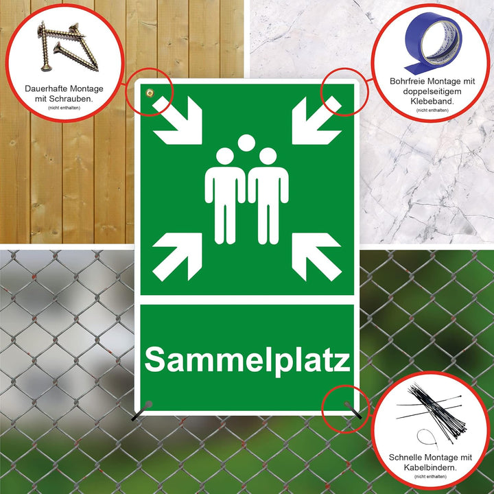 5 Stück Sammelplatz Sammelstelle Sammelpunkt Schild 20 x 30 cm aus stabiler PVC Hartschaumplatte 3mm
