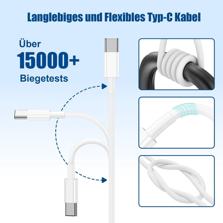 2Pack USB C Ladegerät, 20W USBC Ladegerät mit 2M+1M USB C to USB C Ladekabel für Apple iPhone 17 16e