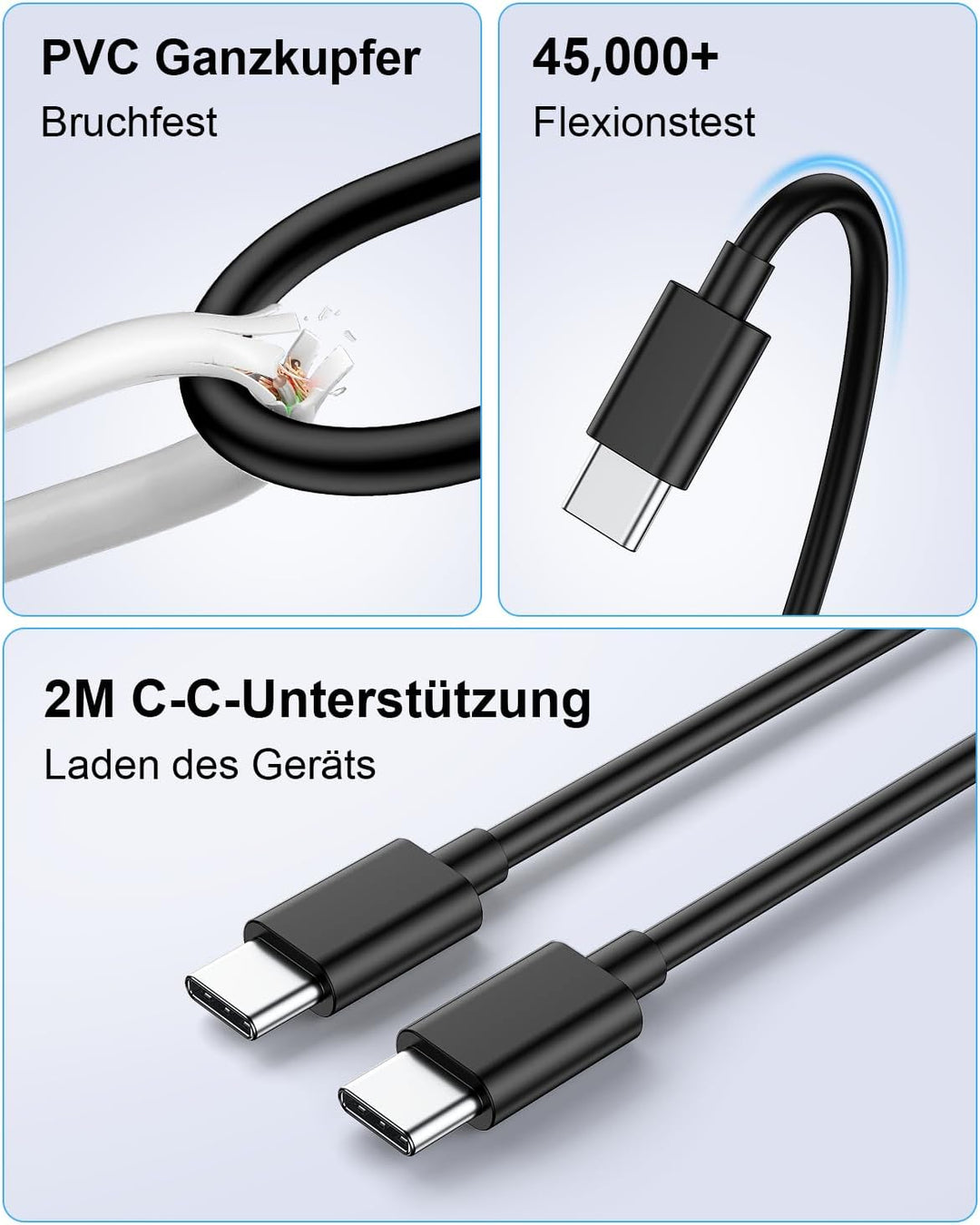 45W USB C Ladegerät für Samsung, 2Pack Handy Schnellladegerät mit 2M Ladekabel, Typ C Schnellladeger