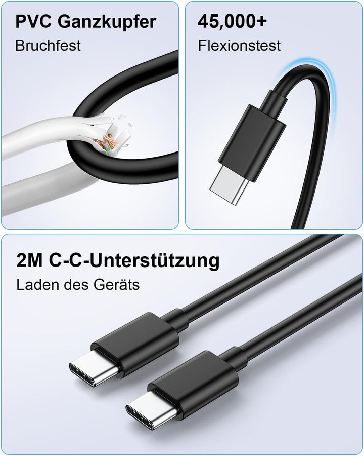 45W USB C Ladegerät für Samsung, 2Pack Handy Schnellladegerät mit 2M Ladekabel, Typ C Schnellladeger