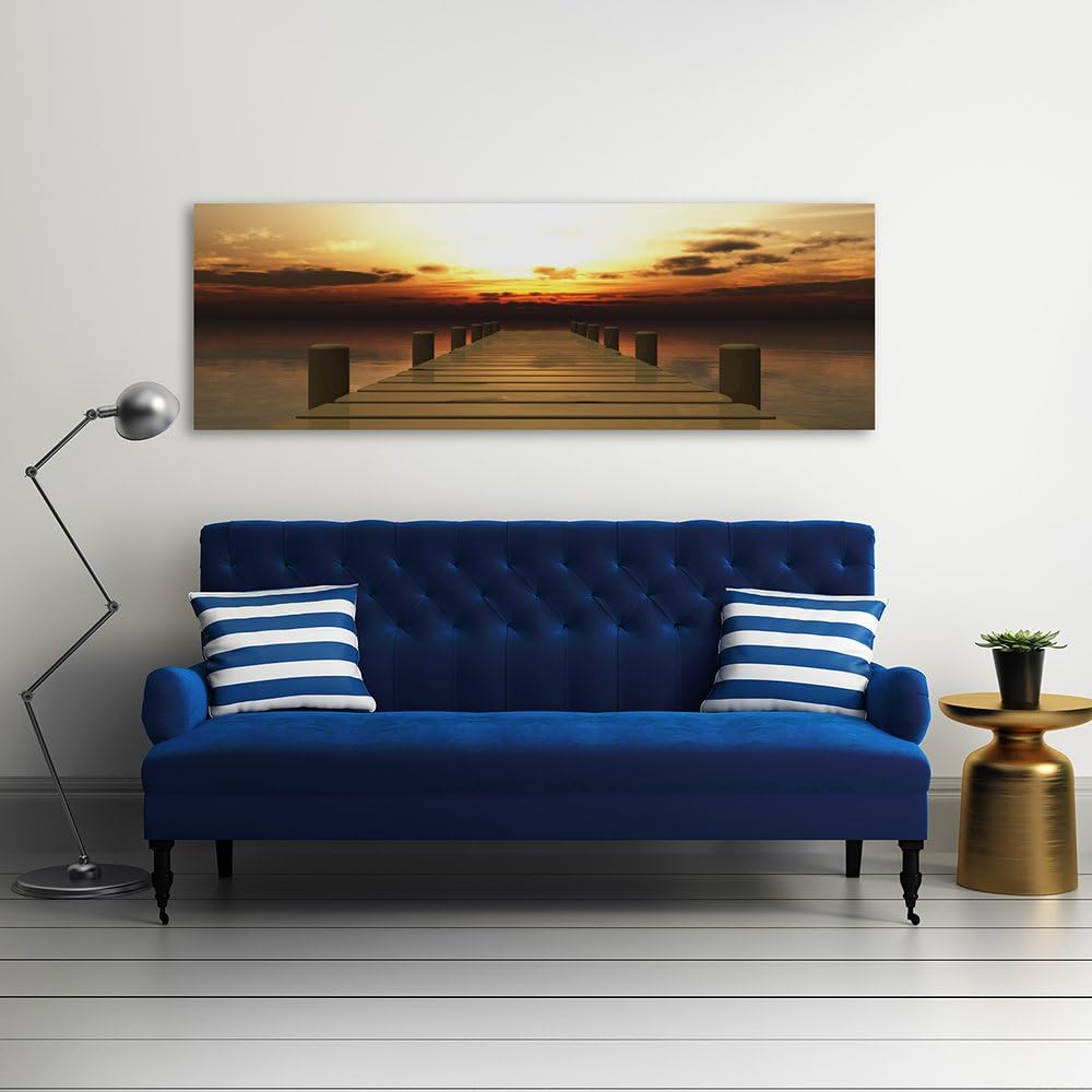 Feeby Frames, Leinwandbild, Bilder, Wand Bild, Wandbilder, Kunstdruck 60x150cm, Steg, Meer, Wasser,
