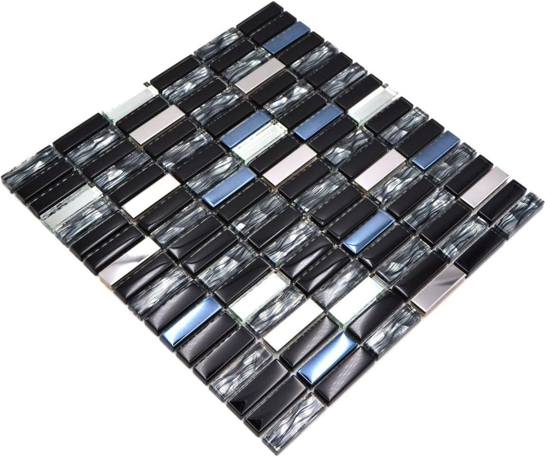 Mosaik Stäbchen Crystal/Edelstahl mix schwarz Glasmosaik Transluzent Transparent 3D, Mosaikstein For