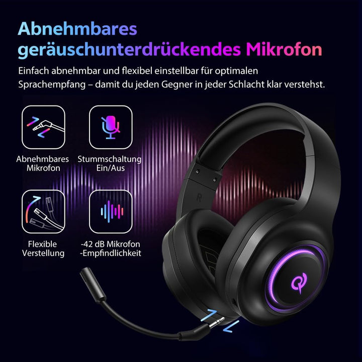 QCY HEROAD V200 Gaming Headset,2.4GHz Wireless Headset mit mikrofon für PS5,PS4,PC,Switch,Abnehmbare