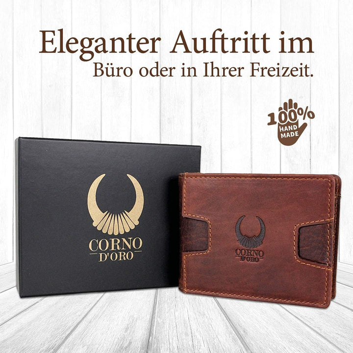 Corno d´ORO Handgefertigte Geldbörse Herren Leder mit Geldklammer I Premium Slim Wallet ohne Münzfac