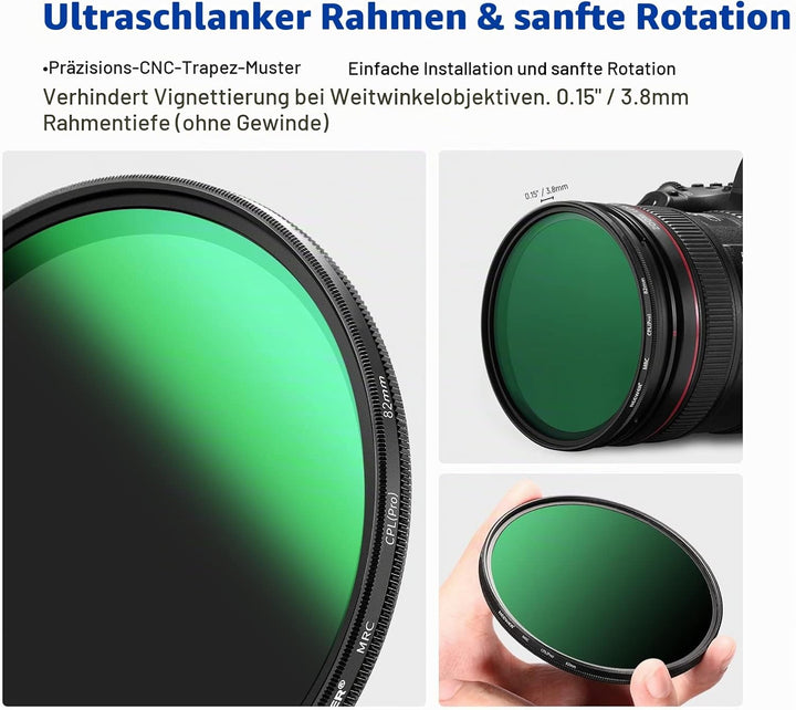 NEEWER 82mm Polarisationsfilter(Polfilter),CPL Filter mit 30 lagiger Mehrschicht Polarisationsfolie,