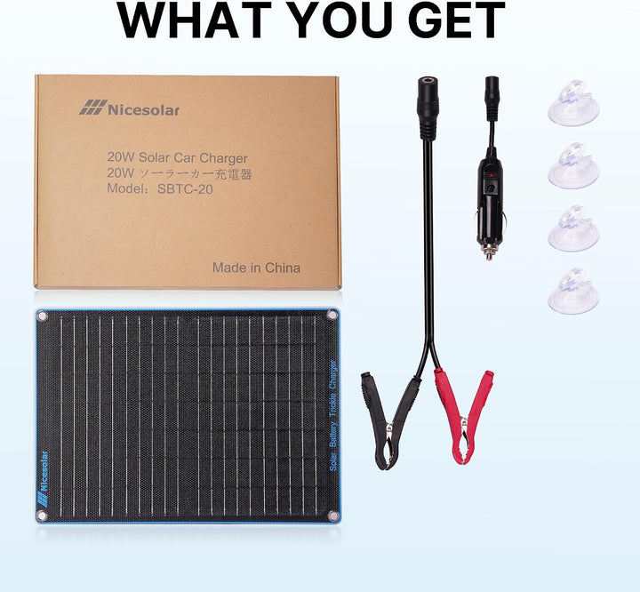 Nicesolar 20W 12V Solarpanel Auto-Batterie Erhaltungsladegerät &amp; Maintainer mit Zigarettenanzünder-S