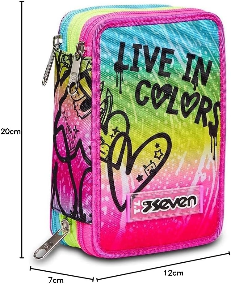 Seven Federmäppchen, Mäppchen, Mehrfarbig, Federtasche für Schreibwaren, Etui komplett mit Bleistift