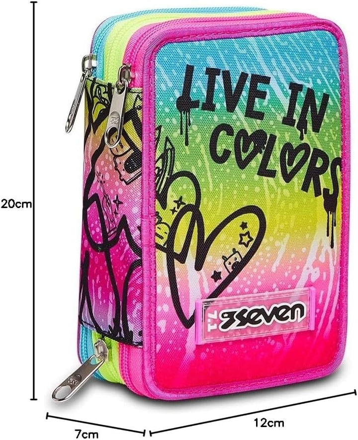 Seven Federmäppchen, Mäppchen, Mehrfarbig, Federtasche für Schreibwaren, Etui komplett mit Bleistift