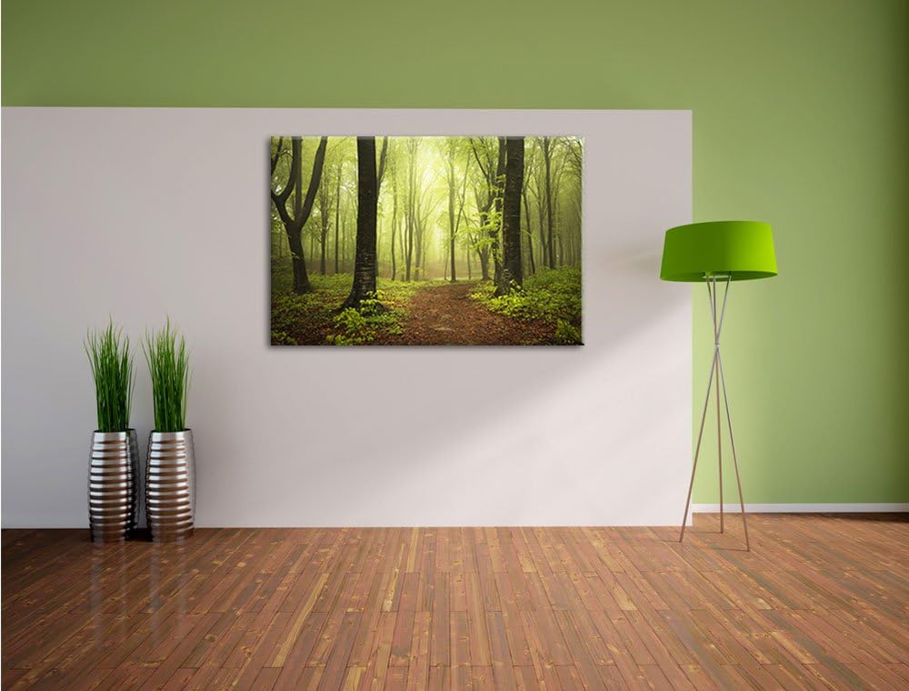 Pixxprint Sonniger Weg im atemberaubenden Wald, Format: 100x70 auf Leinwand, riesige Bilder fertig g