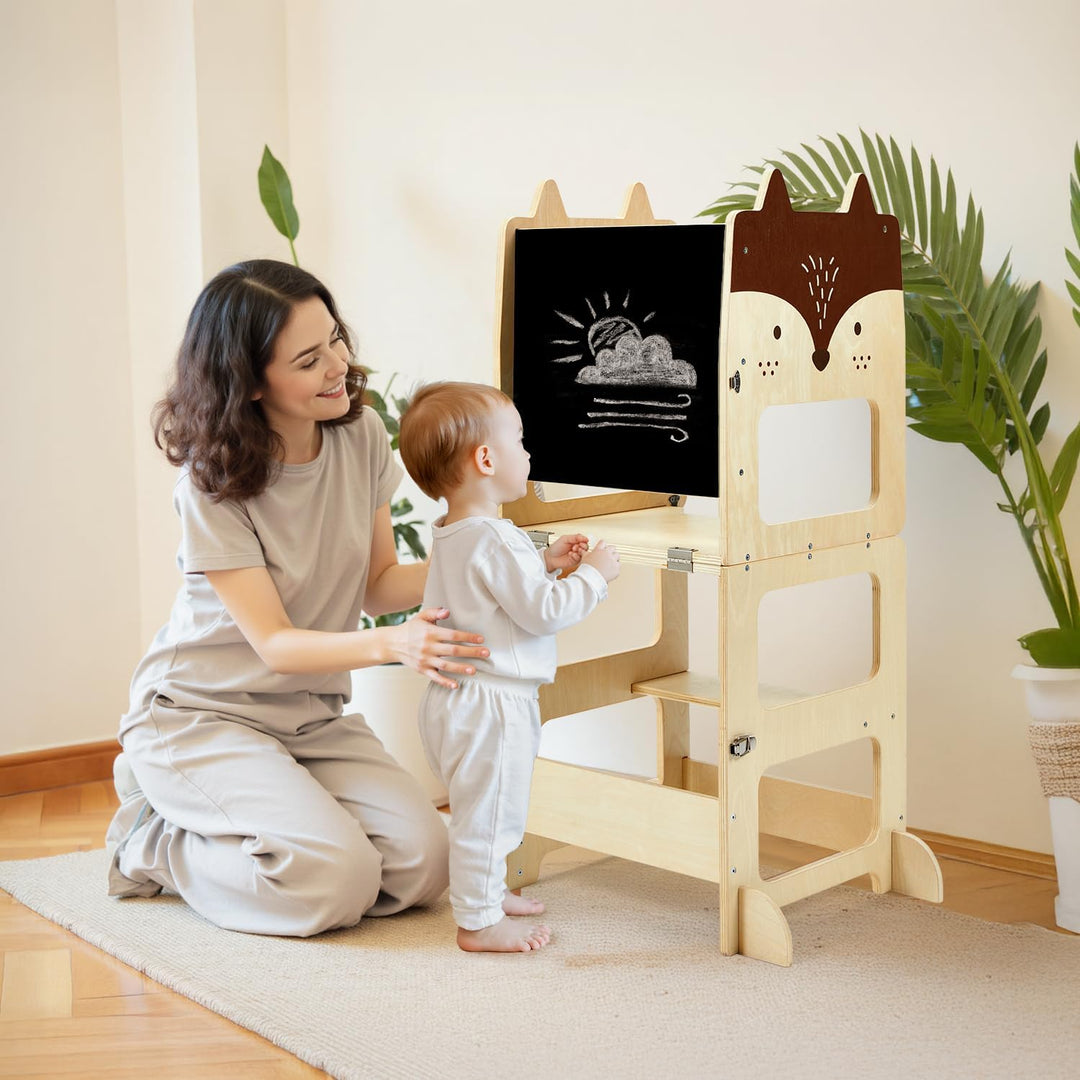 labebe Lernturm ab 1 Jahr（92 * 38.5 * 42cm）， klappbar Montessori Learning Tower，3 in 1 Montessori Le