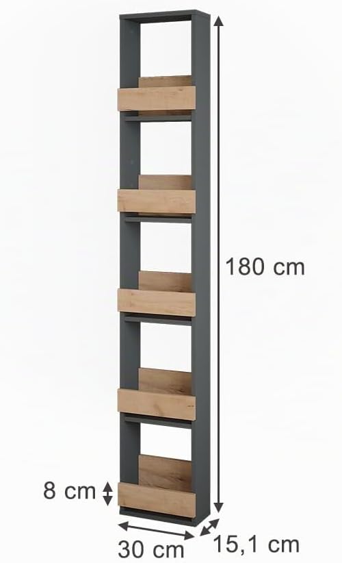 Vicco Weinglasregal Repose, Goldkraft Eiche/Anthrazit, 30 x 180 cm, zur Wandmontage mit Halterungen
